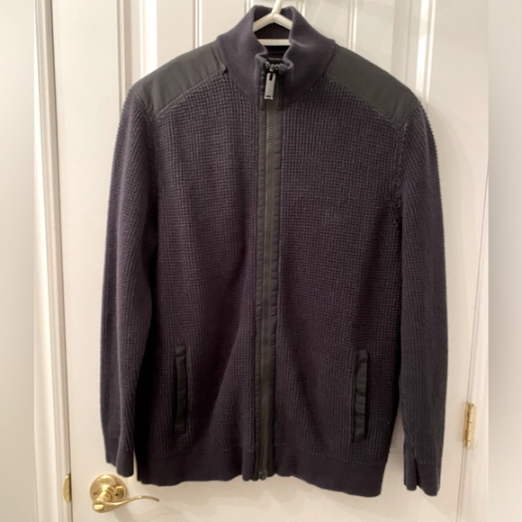 GENTLY WORN MEN’S LARGE BLACK ZIPPERED CARDIGAN SWEATER - Picture 1 of 15